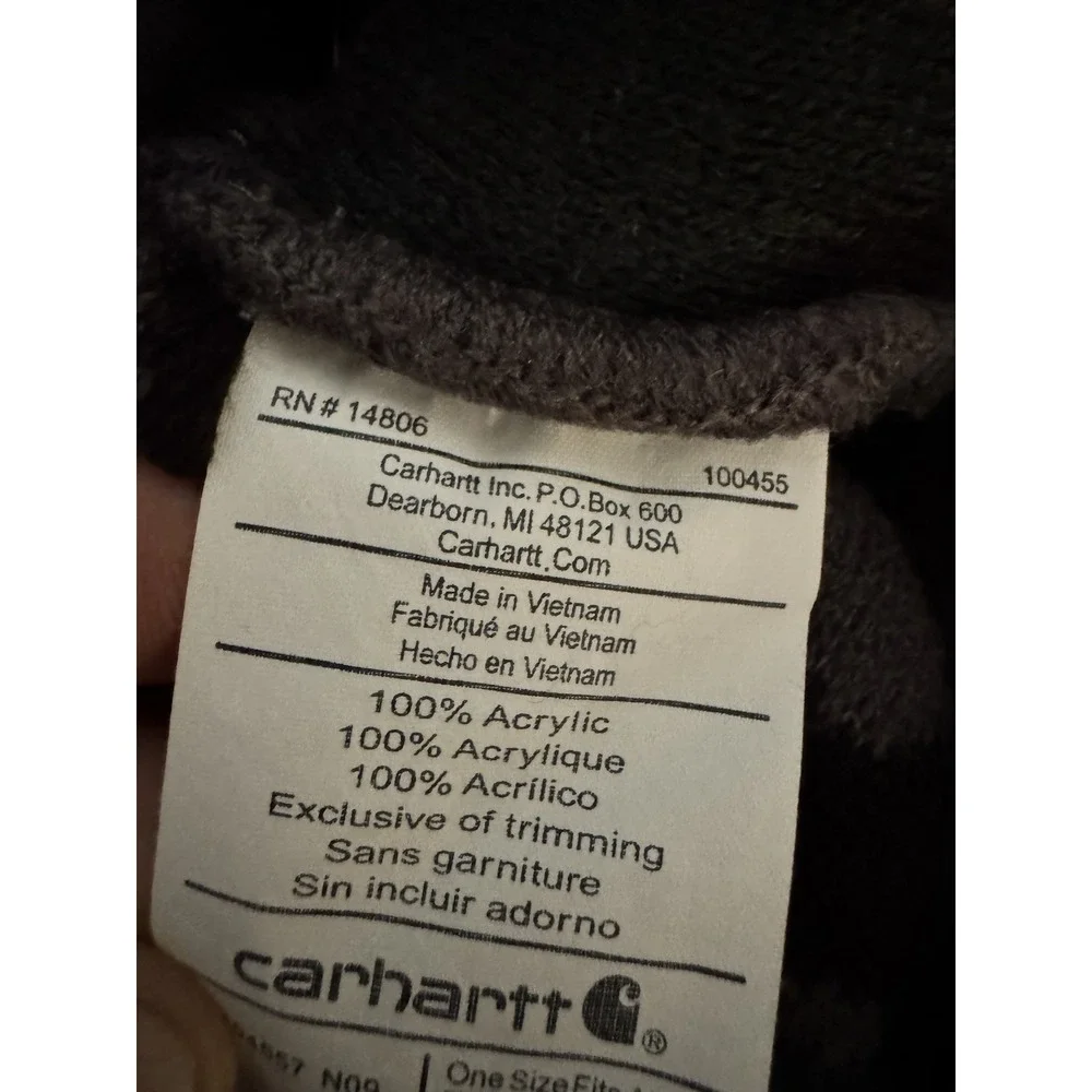 Carhartt Thick Winter Hat Toboggan Beanie Camo Print Black Gray Camouflage - Picture 3 of 4